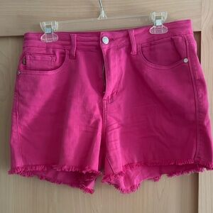 Judy Blue Pink Jean Shorts with Distressed Hem